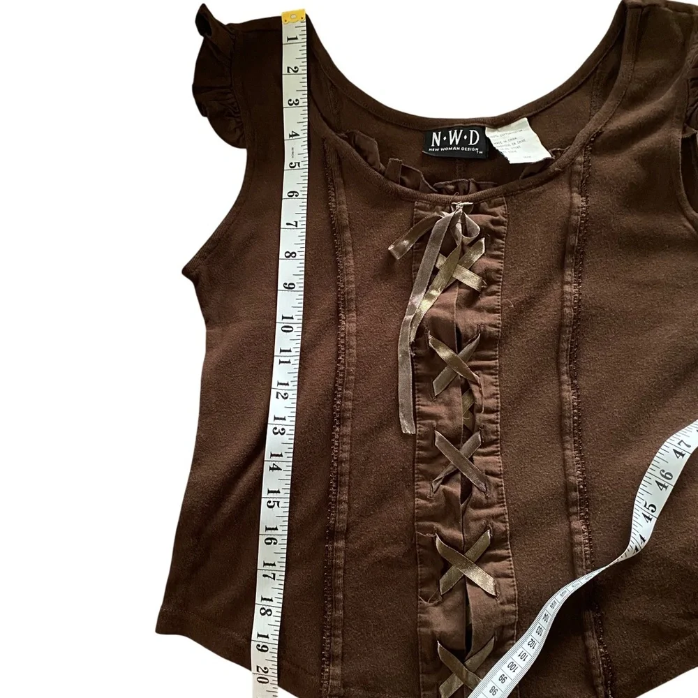 Vintage Y2K Lace Up Top Cotton Corset Style Renaissance Brown Tank Top M Womens - Picture 5 of 9